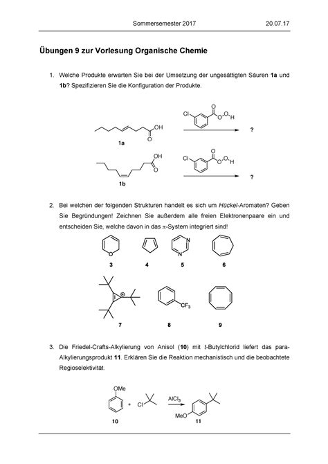 9 Übungen zur Vorlesung Organische Chemie Sommersemester 2017 20