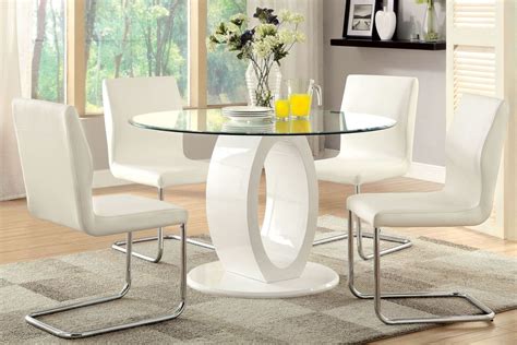 Lodia I White Glass Top Round Pedestal Dining Room Set By Furniture Of America 1stopbedrooms