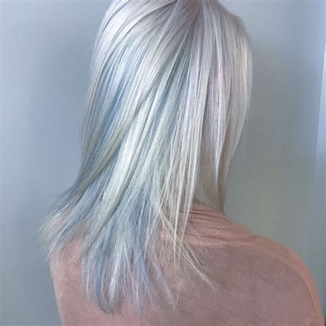 Platinum white hair with cool tone pastel peekaboos | Blue hair ...