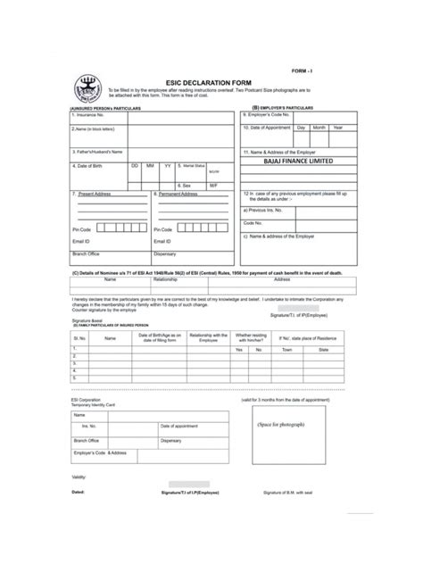 Esic Declaration Form Pdf