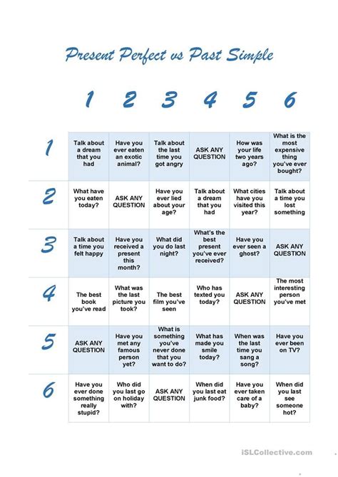 Present Perfect Vs Past Simple Game Board Worksheet Free Esl