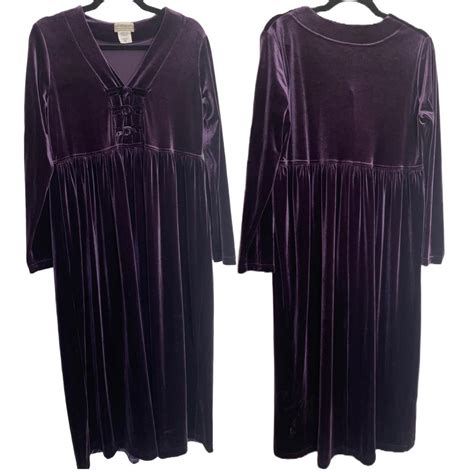 Vintage 90s Plum Velvet Babydoll Dress With Knot Depop