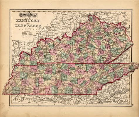 Grays Atlas Map of Kentucky and Tennessee' - Art Source International