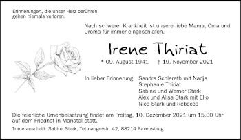 Traueranzeigen Von Irene Thiriat Schwaebische De Trauerportal