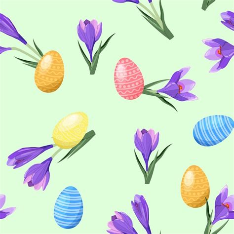 Premium Vector Seamless Pattern With An Easter Eggs And Flowers