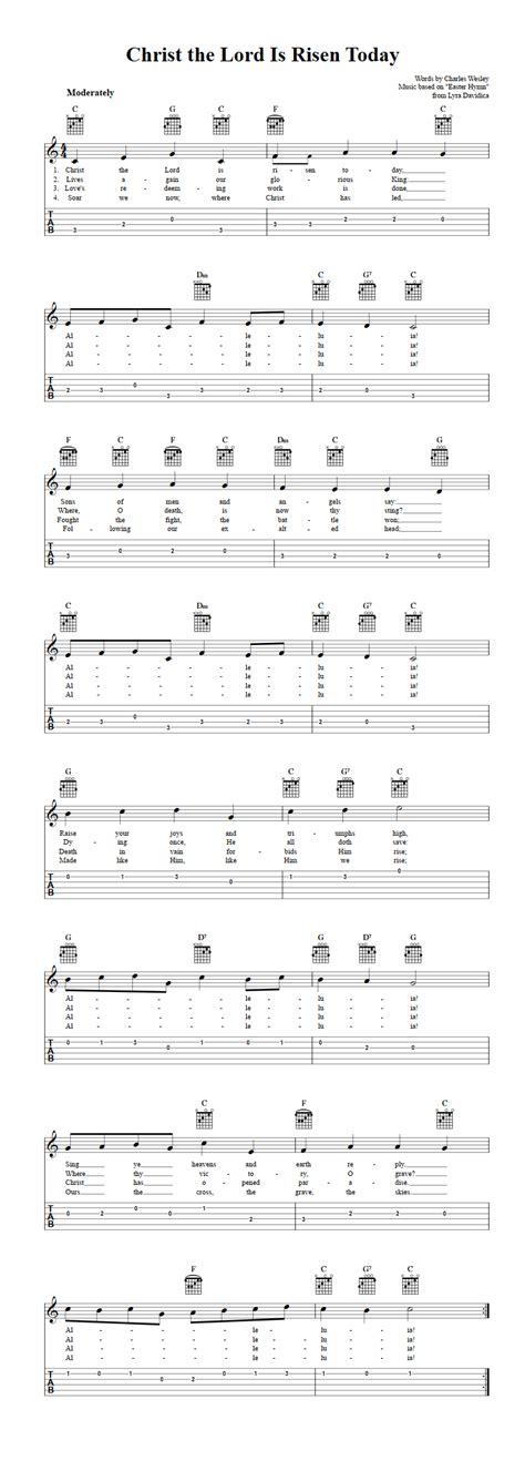 Christ the Lord Is Risen Today: Chords, Sheet Music, and Tab for Guitar with Lyrics