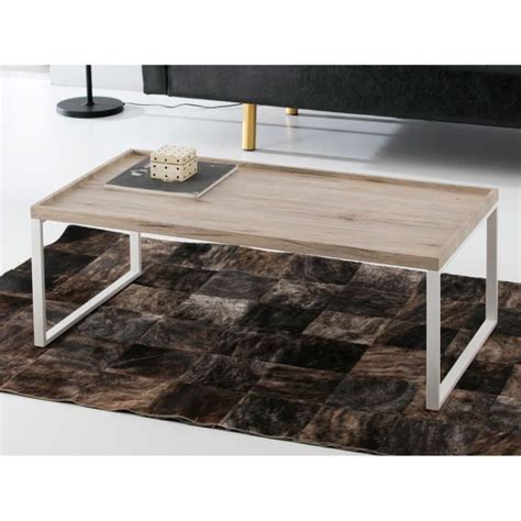 Table Basse Bois Pieds Metal Blanc Emberizaone Fr