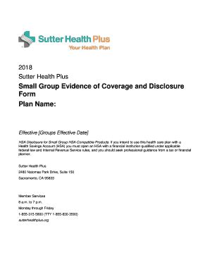 Fillable Online Small Group Evidence Of Coverage And Disclosure Form