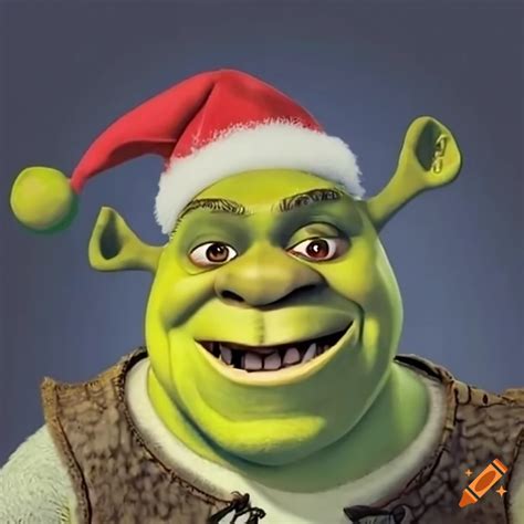 Shrek Wearing A Christmas Hat On Craiyon