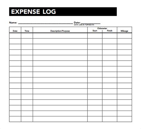 sample expense log template   documents