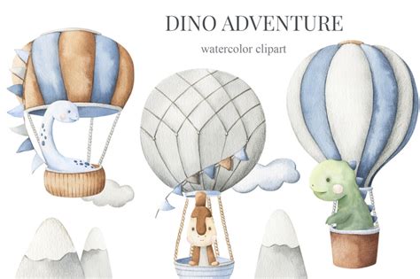 Dino Adventure Watercolor Set By Alesya Pytskaya Illustrations