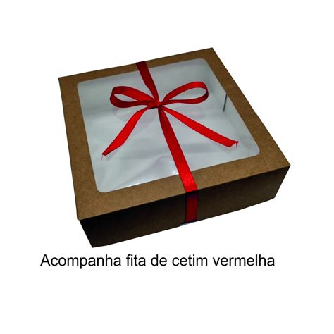 Caixas De Presente Visor 20 Unidades Kraft 15x15x4 Fita De