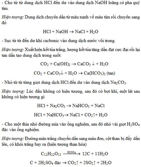 20 điểm 1 Nêu Hiện Tượng Xảy Ra Và Viết Phương Trình Phản ứng Hóa