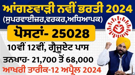 Punjab Anganwadi Recruitment 2024 Punjab Anganwadi Supervisor Bharti