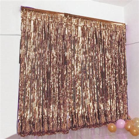 8ft Rose Gold Metallic Tinsel Foil Fringe Doorway Curtain Party Backdrop