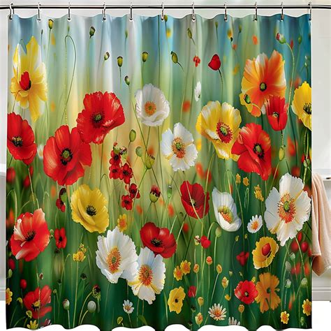 Vibrant Floral Poppy Shower Curtain Brighten Your Bathroom With Red