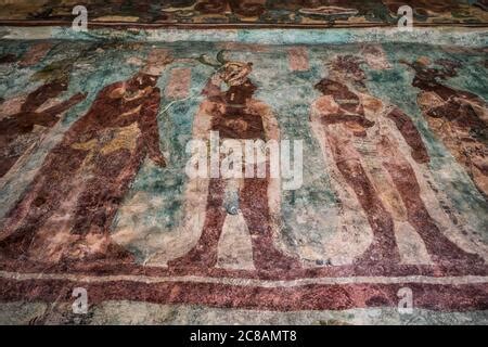 Pintura Mural Al Fresco Maya En La Sala Del Templo De Murales En La