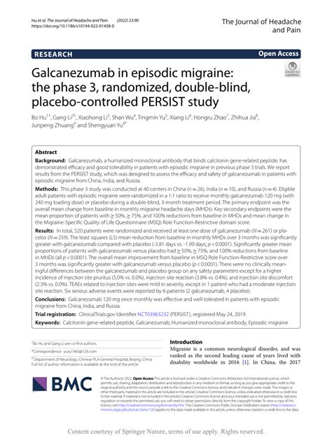 Pdf Galcanezumab In Episodic Migraine The Phase 3 Randomized