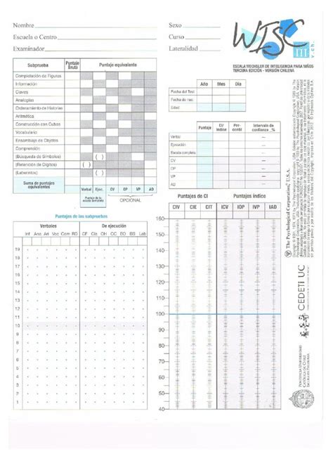 Pdf Planilla Aplicaci N Wisc Ii Pdfslide Net