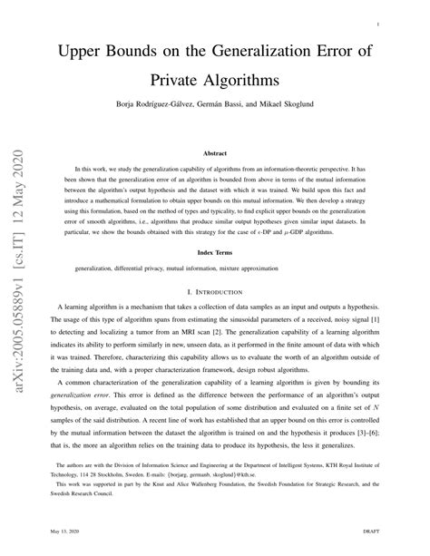 Pdf Upper Bounds On The Generalization Error Of Private Algorithms