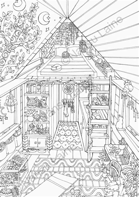 Tiny House Printable Colouring Page Adult Colouring Page Etsy