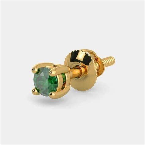 Golden Round Natural Green Emerald Gemstone Studs In Silver Gold Plated