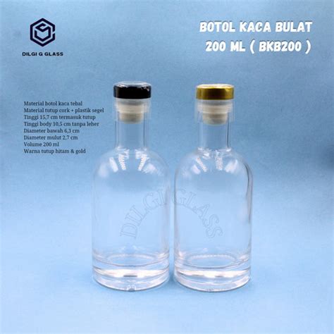 Jual BKB200 Botol Kaca 200ml Liquor Bottle Tutup Cork Hitam Kota