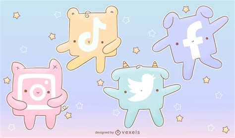 Kawaii Social Media Icon Set Vector Download