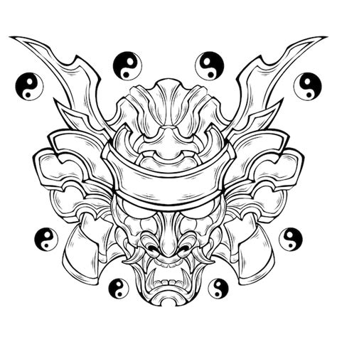 Premium Vector Vector Oni Mask Samurai Tribal Tattoo Illustration