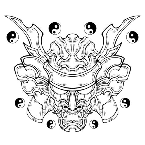 Vektor Oni Maske Samurai Tribal Tattoo Illustration Premium Vektor