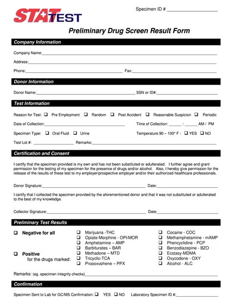 Drug Testing Fillable Printable Free Result Form Printable Forms Free