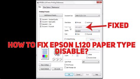 How To Fix Epson L120 Paper Type Disable Fixed Youtube