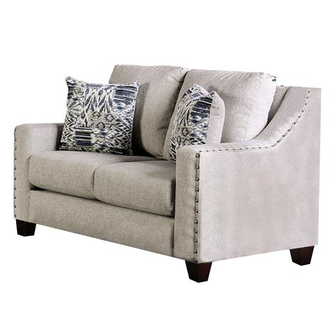 Benjara Esme 60 Inch Modern Loveseat Sloped Arms With Nailhead Trim