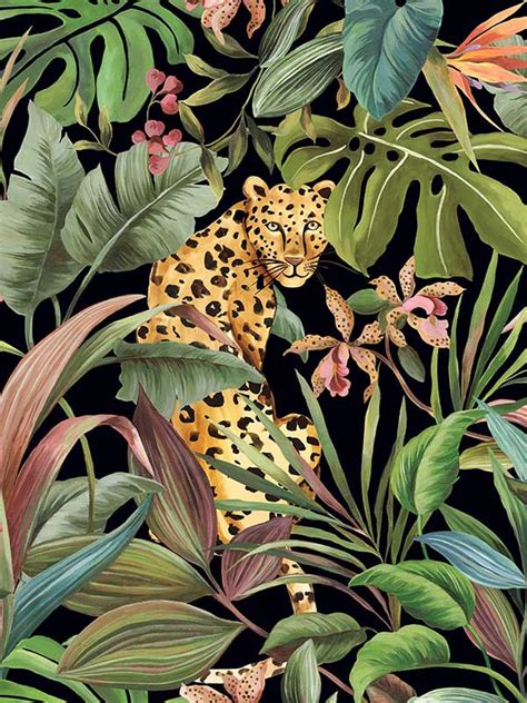 Tropical Leopard Black Wallpaper Db20100 By Nextwall Wallpaper