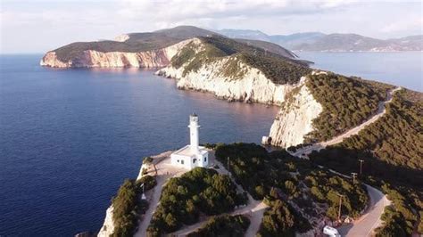 Cape Doukato And Lighthouse At Lefkada Island Greece Reversing