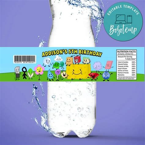 Battle For Dream Island Birthday Water Bottle Label Template Bobotemp