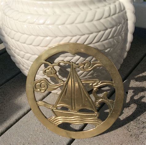 Salevintage Brass Nautical Sail Boat Trivet Coastal Etsy