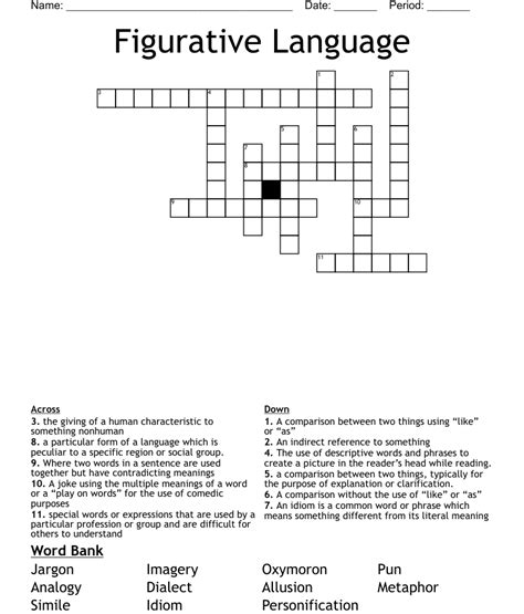 Figurative Language Crossword Wordmint