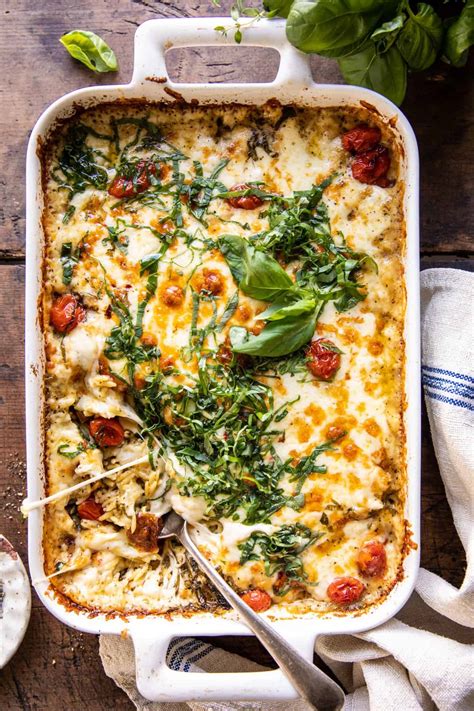 Easiest One Pan Caprese Pesto Orzo Bake Half Baked Harvest