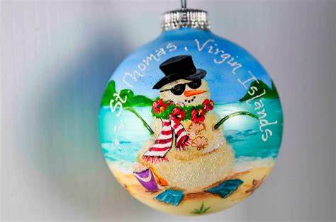 Hand Painted Christmas Ornament Tropical Snowman Etsy