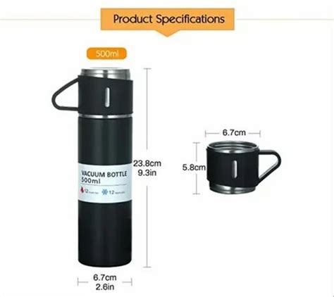 Stainless Steel Vacuum Flask Set Black For Home Office Capacity 500