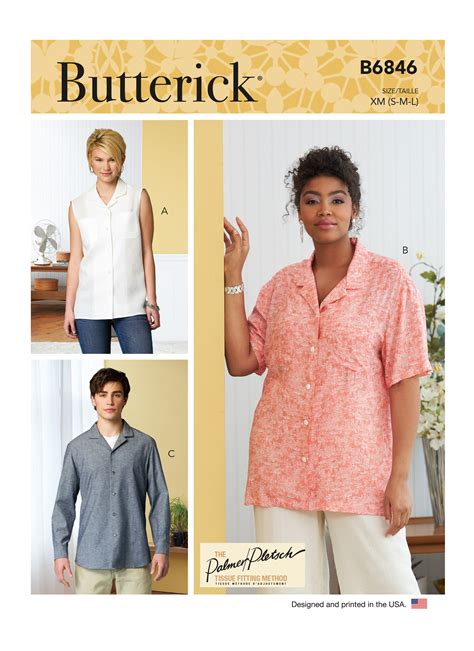 Butterick 6846 Unisex Button Down Shirts