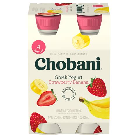 Save on Chobani Low Fat Strawberry Banana Greek Yogurt Drink - 4 ct Order Online Delivery | Giant