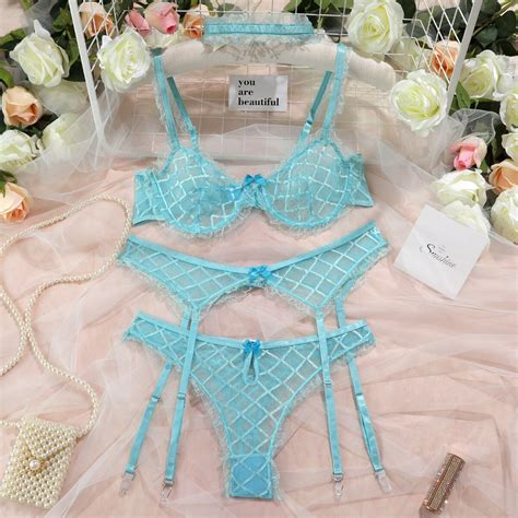 Sexy Women S Lace Bra Body Stocking Thong Garter Belt Set Underwear Lingerie US EBay