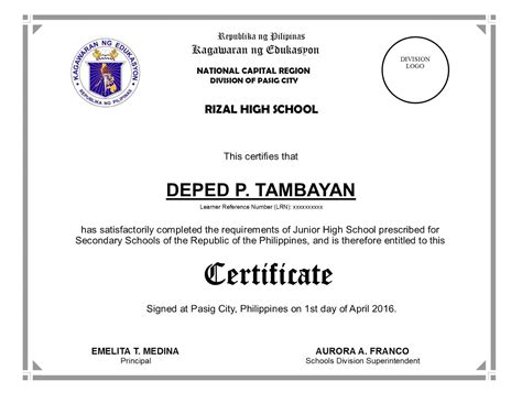Deped Diploma Sample Wordings