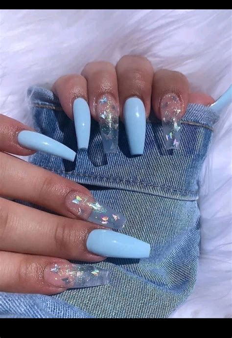 Uñas De Mariposa Azul Cielo Largo Presione Las Uñas Uñas De Etsy