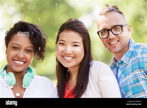 Group Of Happy Smiling Friends Outdoors Stock Photo Alamy