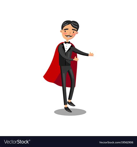 Male magician character in black suit and red cape