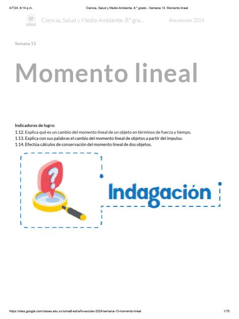 Ciencia Salud Y Medio Ambiente 8 ° Grado Semana 13 Momento Lineal Pdf Fuerza Medición