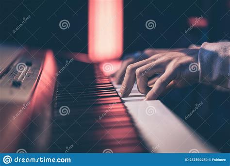 Close Up Of Male Hands Playing The Piano Keys Stock Image Image Of